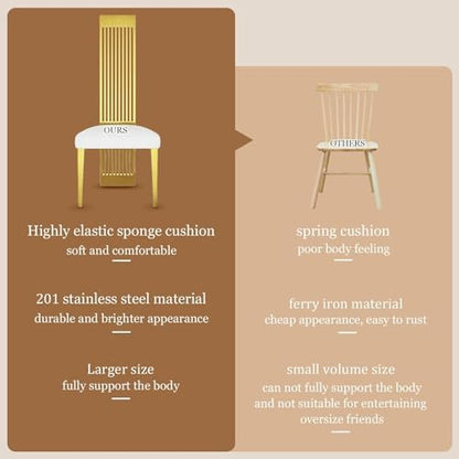 Dining Chairs Set of 6, Luxury Upholstered Boucle Chairs with Slatted Mirrored Polished Metal High Back and Legs, Modern White and Gold Dining Chairs with Breathable Backrest
