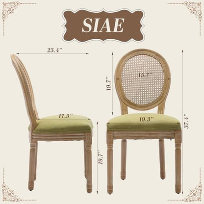 SoarFlash French Dining Chairs Set of 4, Vantage Dining Chair with Round Back, Wood Leg Farmhouse Country Rattan Dining Chair for Kitchen,Bedroom,Green