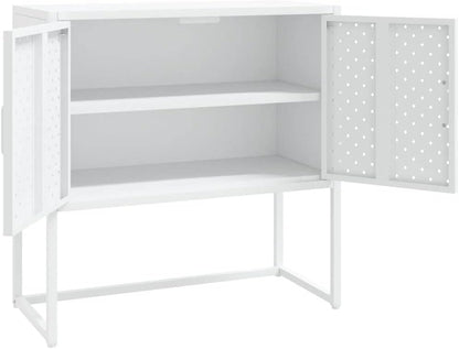 White Steel Sideboard with Adjustable Levelers, Modern Rectangular Storage Cabinet for Living Room and Dining Room, Sturdy Powder-Coated Steel Construction, Sleek Minimalist