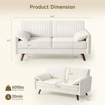 ONBRILL 64.5" Loveseat Sofa, Chenille Loveseat Couch for Living Room, Beige
