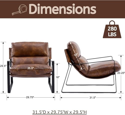 LukeAlon Set of 2 Modern PU Leather Accent Armchair, Retro Brown | Pu Leather Upholstered Living Room Chair With Metal Base & Thickened Cushion
