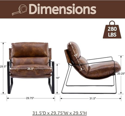 LukeAlon Set of 2 Modern PU Leather Accent Armchair, Retro Brown | Pu Leather Upholstered Living Room Chair With Metal Base & Thickened Cushion