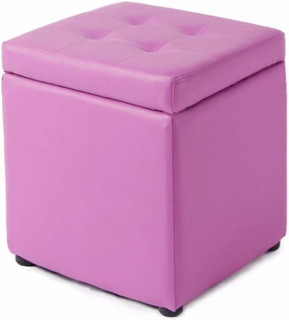 Bonded Leather Square Cube Storage Ottoman,12x12x14inch,Upholstered Foot Rest Stool with Hinged Lid,Faux Leather Footrest Ottoman Thicken Foam Padded Seat (Purple)