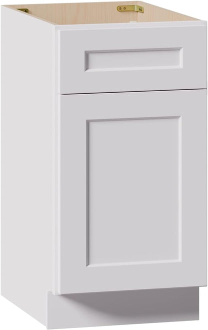 Kitchen Base Cabinets with Drawers, 18" Wide 24 Inch Deep RTA Storage Cabinet with 2 Shaker Doors, Modern Solid Wood Furniture, Easy to Assembly for Pantry, Laundry Room, Coffee Bar - White