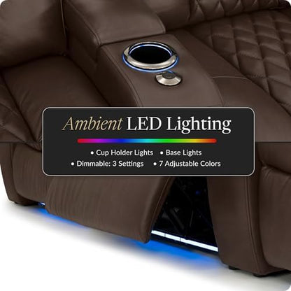 Seatcraft Diamante Home Theater Seating Brown Row of 2 | Italian Leather, Wall Hugger, Zero Gravity, Powered Headrest, Power Recline, Zero Gap, USB charging