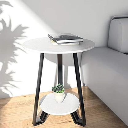 Telephone Table, Round Marble Side Table,Sofa & Console Tables,Telephone Tables,Easy to Assemble,2 Layers(Color:White,Size:19.6819.6823.62in)