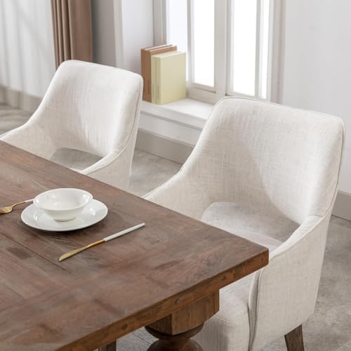 Dining Chairs Set of 6 Linen Upholstered Accent Kitchen Chair with Hollow Back/Padded Seat/Wood Legs for Dining Room Restaurant Home Decor, Beige