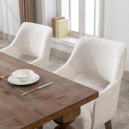 Dining Chairs Set of 6 Linen Upholstered Accent Kitchen Chair with Hollow Back/Padded Seat/Wood Legs for Dining Room Restaurant Home Decor, Beige