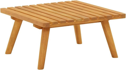 Outdoor Patio Footstool with Thickly Padded Cushion, 23.6x23.6 Inch Solid Acacia Wood Ottoman for Garden Deck Backyard Furniture