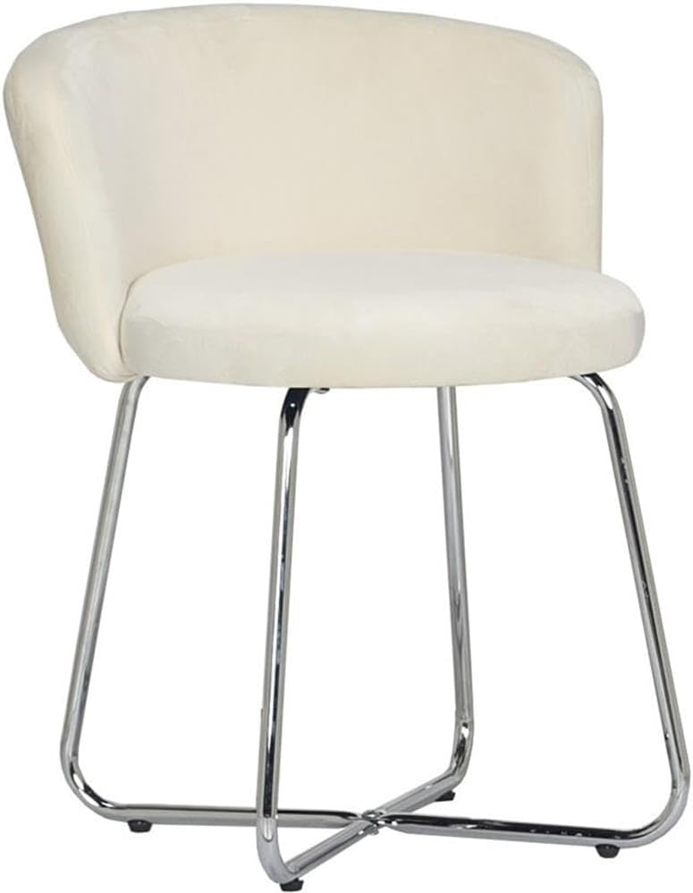 Hillsdale, Marisol Round Metal and Upholstered Vanity Stool with Scoop Back for Makeup Room or Bathroom, Off-White