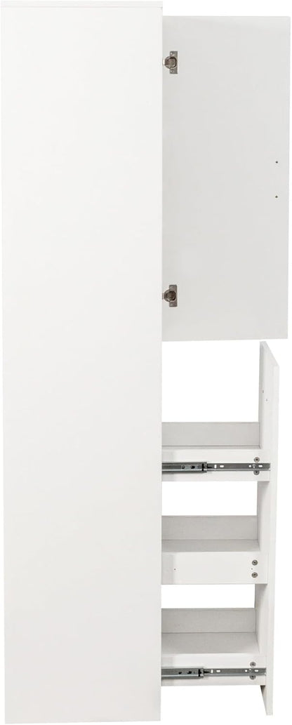KEIKI Pull-Out Kitchen Pantry Storage Cabinet with Multi-Tier Shelf, Spice Rack Next to Fridge, Freestanding Wood Cabinet Hutch Food Pantries Cupboard for Dining Room, Narrow Spaces