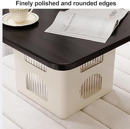 Black Floor Table with Storage - Heavy Duty Sofa Side Table, Low Accent End Table for Living Room & Balcony, Stylish & Functional Storage Solution