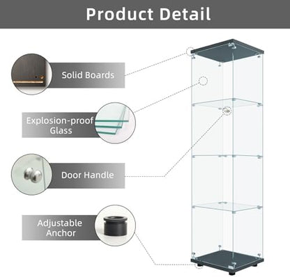 LFT HUIMEI2Y 4-Tier Glass Display Cabinet with Lock, Display Case Black
