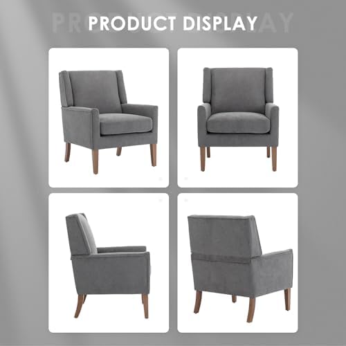 COLAMY Modern Wingback Living Room Chair Set of 2, Upholstered Fabric Accent Armchair, Single Sofa Chair with Lounge Seat and Wood Legs for Bedroom/Office/Reading Spaces, Gery