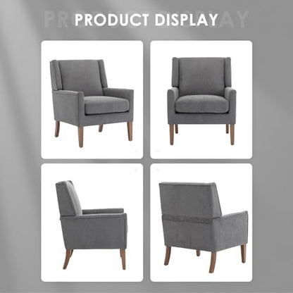 COLAMY Modern Wingback Living Room Chair Set of 2, Upholstered Fabric Accent Armchair, Single Sofa Chair with Lounge Seat and Wood Legs for Bedroom/Office/Reading Spaces, Gery