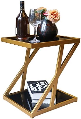 Telephone Table, Tempered Glass Side Table Nordic Modern Iron Art Sofa Table Coffee Table Bedside Table for Living Room Bedroom Balcony,17.7''x15.7''x19.6''(Color:Gold)
