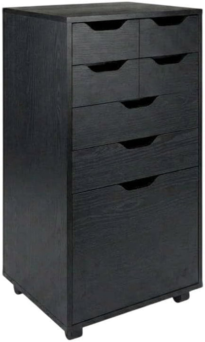 Furnifact Black Tall Mobile Storage Cabinet with Bins and Drawers, Rolling Organizer, Contemporary Style, Ideal for Pantry and Home Organization