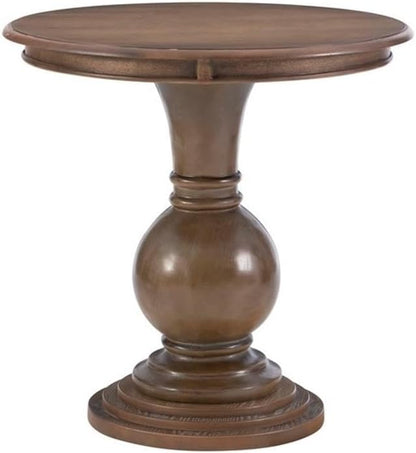 MAKLAINE Round Accent Table, 26.5" High, Engineered Wood, Rustic Natural Finish, Turned Pedestal, Stepped Base, Compact Design, Decorative Display or End Table for Living Room, Bedroom, Small Spaces