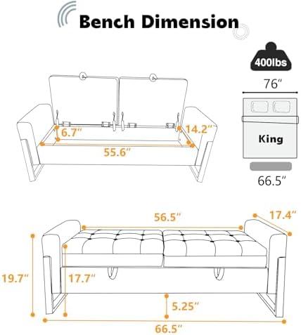 67" Storage Bench for Bedroom, End of Bed Bench King Size, Beige | Double Lids Storage Ottoman Bench with Golden Legs, Upholstered Velvet Bench for Foot of Bed Window Living Room Entryway