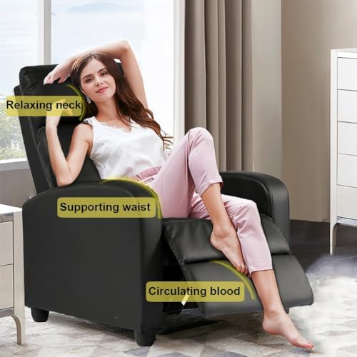 BestMassage | Recliner Chair | No Massage Function | Leather Black | with Lumbar Support, Adjustable Push Back, Wide Armrests, Footrest & Padded Seat | Easy Assembly | for Living Room, Home Theatre