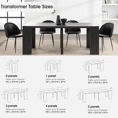 Transformer Table Solid Wood Extendable Dining Table, Black | Seats 2-12, Expandable Dining Room Table, Space-Saving Furniture, Kitchen and Dining Room Furniture, Table Only