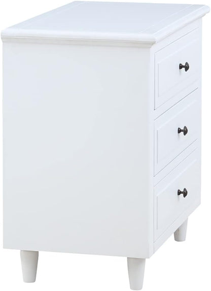 3-Drawer Nightstand for Bedroom, Storage Wood Cabinet, Simple Bedside Table, Living Room Sofa Side Table, Telephone Table, Easy-Pull Metal Glides, No Assembly Required, Long-Lasting, White