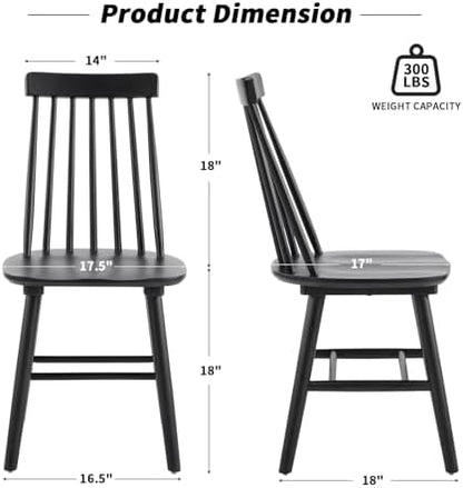 Black Wood Dining Chairs Set of 6, Windsor Farmhouse | Spindle Back, Solid Wood, Farmhouse Style, for Kitchen & Dining Room, Easy Assembly, Set of 6 Black, Country Decor