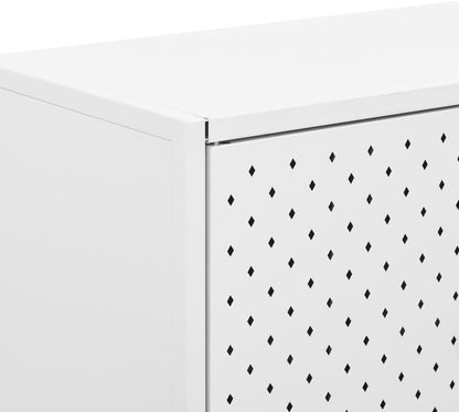 White Steel Sideboard with Adjustable Levelers, Modern Rectangular Storage Cabinet for Living Room and Dining Room, Sturdy Powder-Coated Steel Construction, Sleek Minimalist
