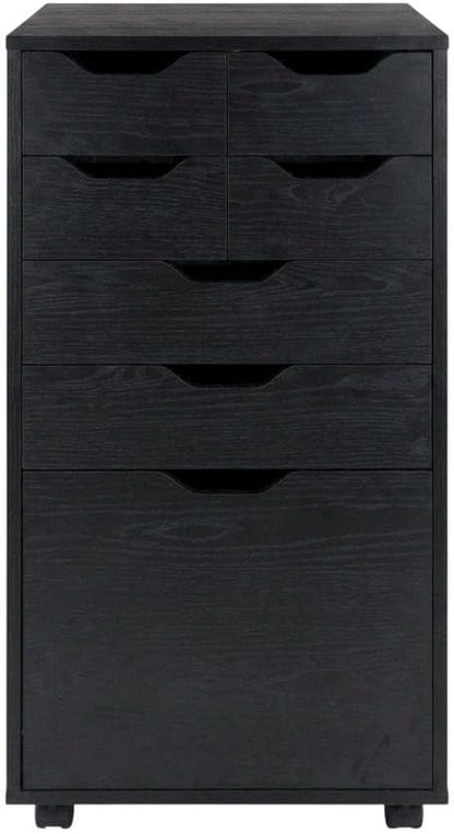 Furnifact Black Tall Mobile Storage Cabinet with Bins and Drawers, Rolling Organizer, Contemporary Style, Ideal for Pantry and Home Organization