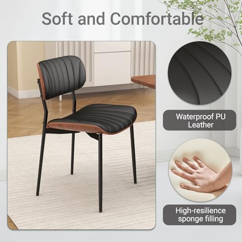 Modern Dining Chairs Set of 4,Upholstered PU Leather Kitchen Chairs,Black