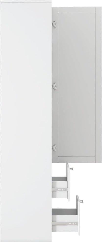KEIKI Kitchen Pantry Storage Cabinet with Multi-Tier Shelf & Drawers, Spice Rack Next to Fridge, Freestanding Wood Cabinet Hutch Food Pantries Cupboard for Dining Room, Narrow Spaces