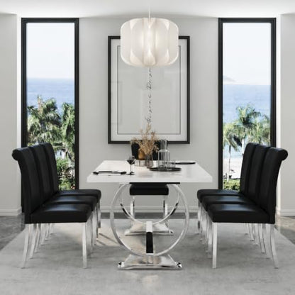 Asday Black and Silver Dining Chairs Set of 2, Modern Faux Leather Upholstered Dining Room Chairs with High Back and Metal Chrome Legs for Kitchen, Living Room, Restaurant, Apartment