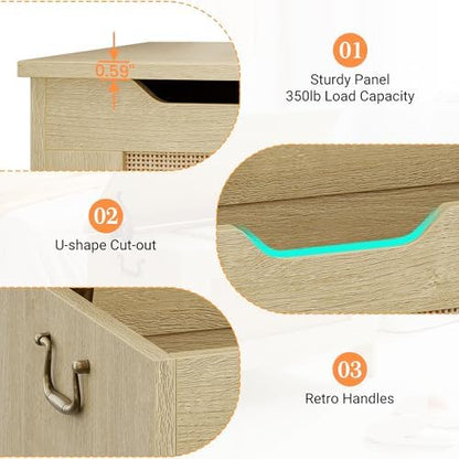 IDEALHOSUE 30” Storage Chest, Wooden Storage Bench with Safety Hinge, Retro Blanket Storage Trunk for Entryway, Living Room, Supports 350 lb, Light Oak
