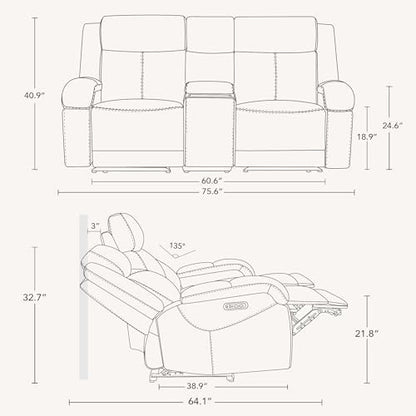 Watson & Whitely Genuine Leather Power Recliner Sofa & Loveseat Set, Saddle | Wall Hugger Reclining Sofas, Power Headrest, Center Storage Console, Charging Ports, Cup Holders, Living Room Furniture Set