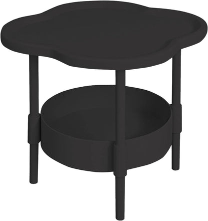2-Tier Side Table with Removable Tray, Modern Small Coffee End Table for Living Room, Bedroom, Balcony, Indoor Outdoor Use (Black, One Size)