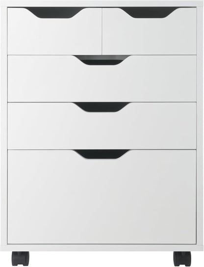 Winsome Halifax Mobile Storage Cabinet with 5 Drawers in White, Stylish & Functional Home Storage Cabinet for Filing, Kitchen Organization, Moveable Furniture for Office, Dorms, Apartments