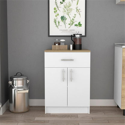 DEPOT E-SHOP Barbados Pantry Organizer Cabinet with One Drawer, Two Interior Shelves, and Two Doors, 33" H, White/Light Oak, Kitchen