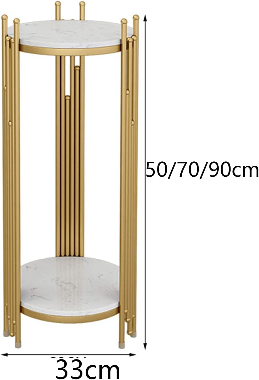 Marble Look -Tier Storage Telephone Table - Tall Slim Plant Stand, Stylish Round Side Table for Living Room, Patio Decor & Corner Bedside Table