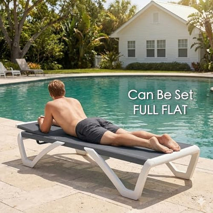 Kozyard Outdoor Chaise Lounge Chair, Full Flat Adjustable Patio Lounger with Aluminum Frame & Resin Legs, Textilene Fabric for Poolside, Backyard & Beach (Gray, Chair)