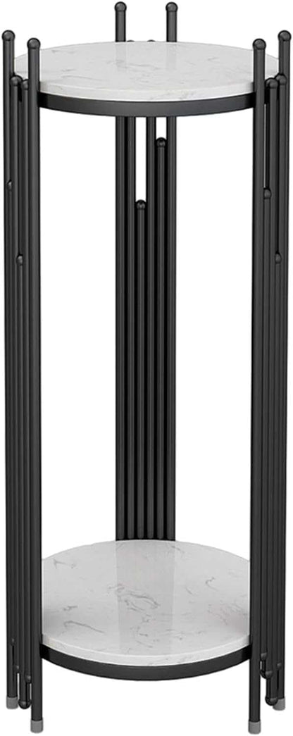 Marble Look -Tier Storage Telephone Table - Tall Slim Plant Stand, Stylish Round Side Table for Living Room, Patio Decor & Corner Bedside Table