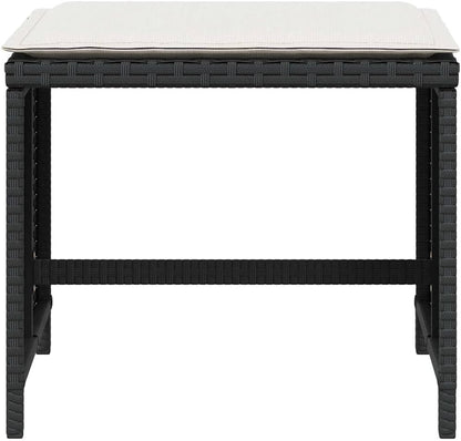 4-Piece Garden Stool Set with Cushions, Black and Cream, Square Outdoor Stools with Removable Polyester Cushions, Metal Frame and PE Rattan, 242.5 lbs Capacity per Stool for Patio