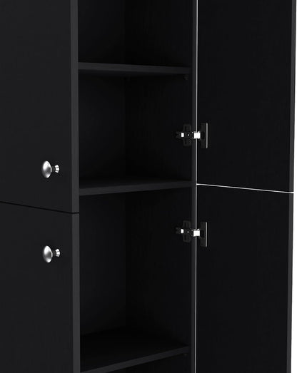 Kitchen Pantry 71" H, 4 Doors, 5 Adjustable Shelves, Laundry, Black