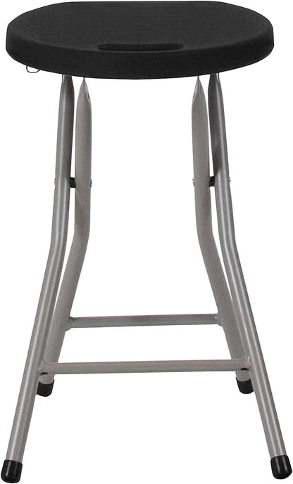 Flash Furniture Micah Foldable Stool with Black Plastic Seat and Titanium Gray Frame | Lightweight, Compact, Easy Storage, Indoor Use