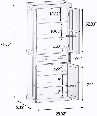 RASOO 70.87" Hutch Cabinet with Storage Freestanding White Pantry Storage Cabinet with 1 Drawer and 4 Doors, 3 Adjustable Shelves Inside of The Buffet Cabinet