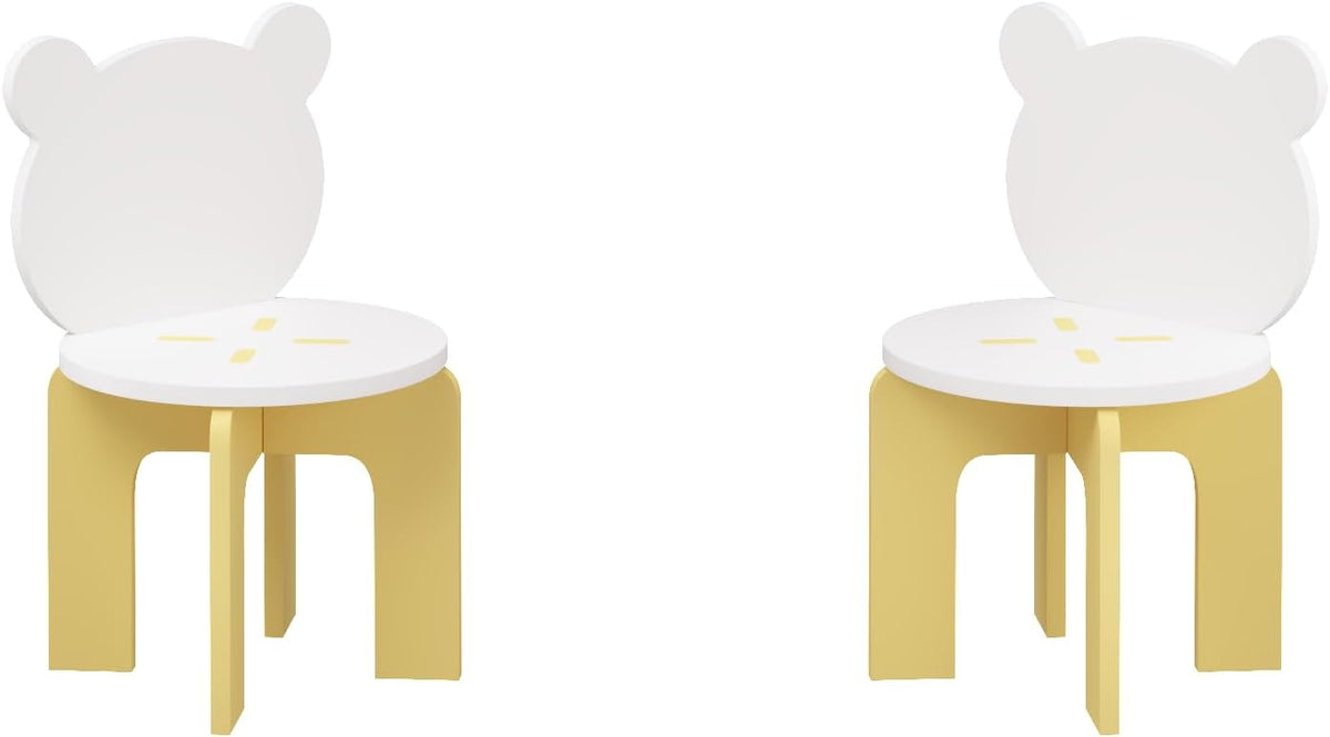 3-Piece Table & Chair Set, Cute Bear-Back Chairs | Ages 3-8 Boys & Girls | Solid Wood Legs | Safe Rounded Corners | Playroom,Daycare, Classroom,Home Activity