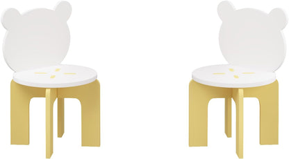 3-Piece Table & Chair Set, Cute Bear-Back Chairs | Ages 3-8 Boys & Girls | Solid Wood Legs | Safe Rounded Corners | Playroom,Daycare, Classroom,Home Activity
