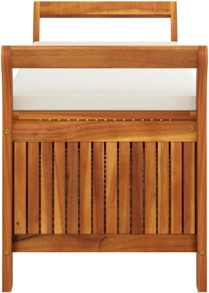 Wooden Garden Storage Bench 49.6" Solid Acacia Patio Storage Bench with Cushion, Outdoor with Curved Arms and Extra Seat Cushion