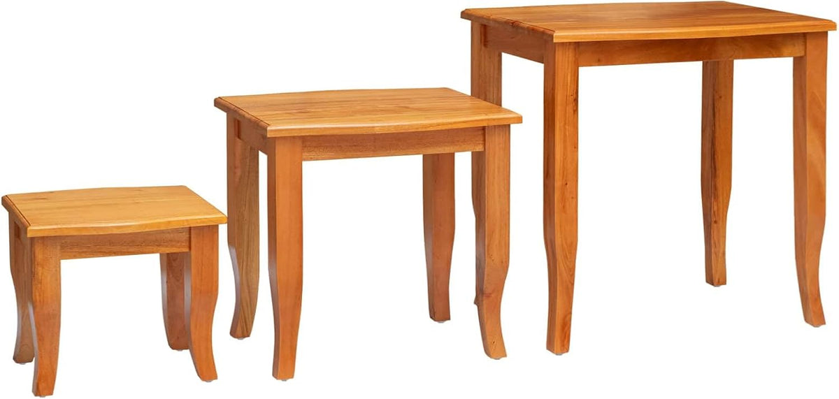Nesting Side Tables 3 pcs Natural 23.62 x 17.72 x 23.82 in | Solid Mahogany Wood, Space Saving Stackable Design, Rustic Living Room Accent, Easy Maintenance