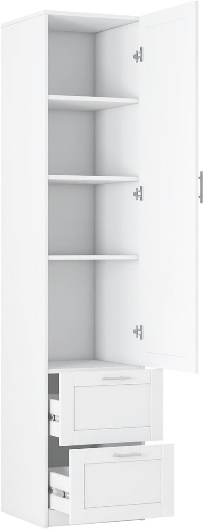 KEIKI Kitchen Pantry Storage Cabinet with Multi-Tier Shelf & Drawers, Spice Rack Next to Fridge, Freestanding Wood Cabinet Hutch Food Pantries Cupboard for Dining Room, Narrow Spaces