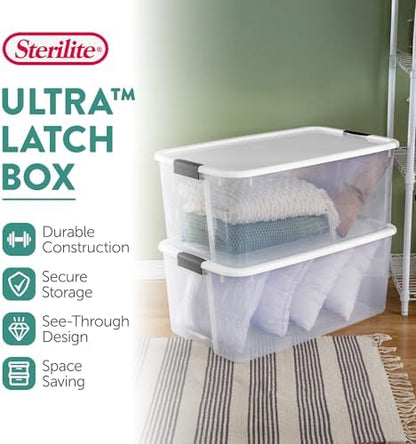 Sterilite Ultra Latch Box with Lids for Home and Office, 116 Quart, 8-Pack | Heavy-Duty and Stackable Plastic Containers with Latches for Closet, Cabinet, Bedroom, Bathroom and Dorm Room Organization